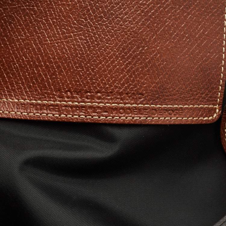 Pre Owned Longchamp Black/Brown Nylon and Leather Large Le Pliage Travel Bag