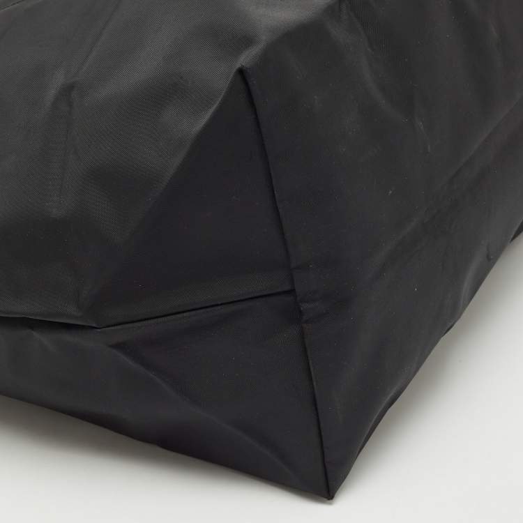 Pre Owned Longchamp Black/Brown Nylon and Leather Large Le Pliage Travel Bag