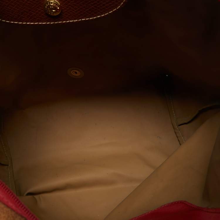 Pre Owned Longchamp Red/Brown Nylon Small Le Pliage Tote