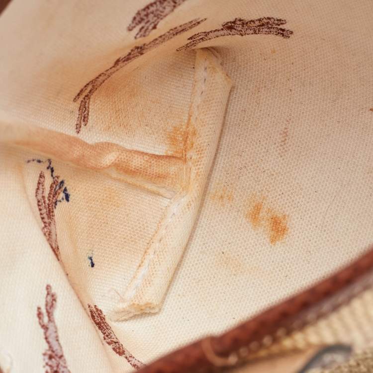 Pre Owned Longchamp Beige/Brown Raffia and Leather XS Le Panier Pliage Basket Bag