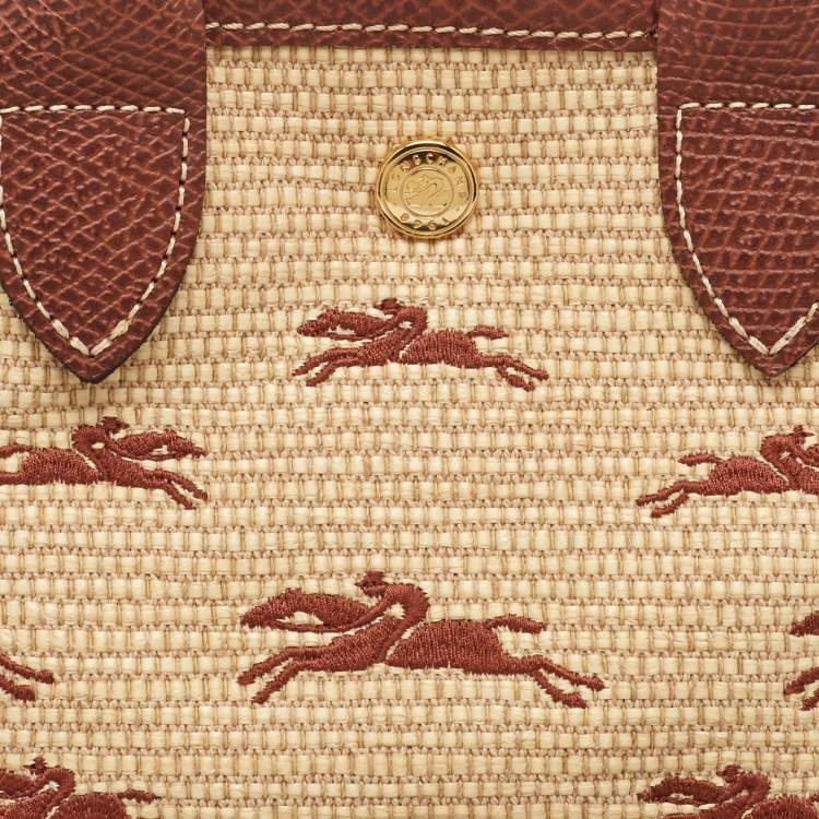 Pre Owned Longchamp Beige/Brown Raffia and Leather XS Le Panier Pliage Basket Bag