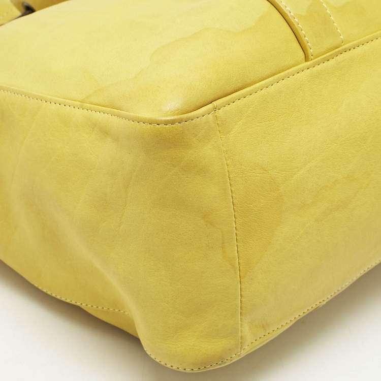 Pre Owned Longchamp Yellow Leather Large 3D Tote