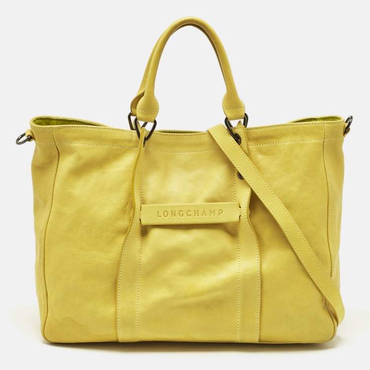 Pre Owned Longchamp Yellow Leather Large 3D Tote