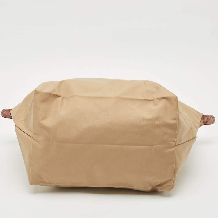 Pre Owned Longchamp Beige/Brown Nylon Le Pliage M Tote