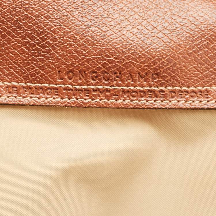 Pre Owned Longchamp Beige/Brown Nylon Le Pliage M Tote