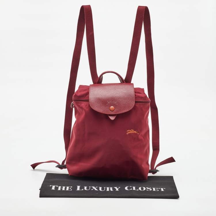 Pre Owned Longchamp Red Nylon and Leather Le Pliage Backpack