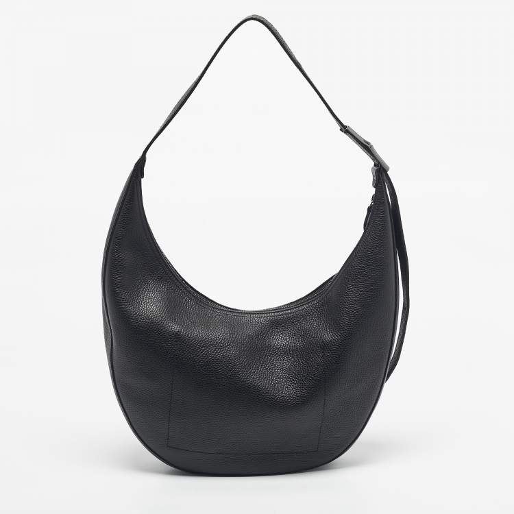 Pre Owned Longchamp Black Leather Le Roseau Essential Hobo