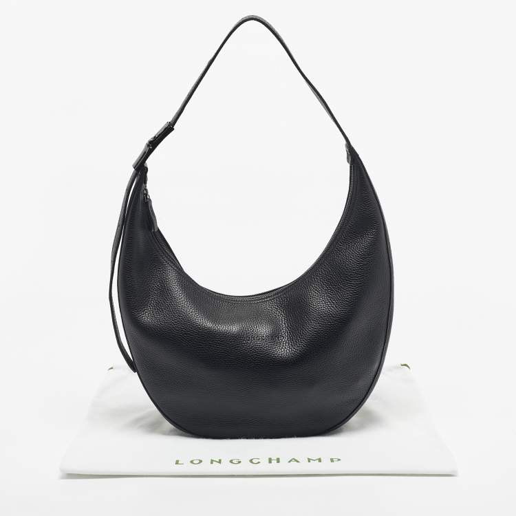 Pre Owned Longchamp Black Leather Le Roseau Essential Hobo