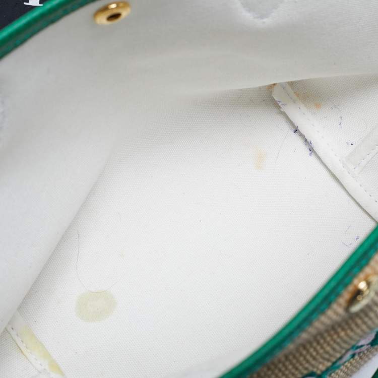 Pre Owned Longchamp Green/Natural Raffia Small Le Panier Pliage Basket Bag