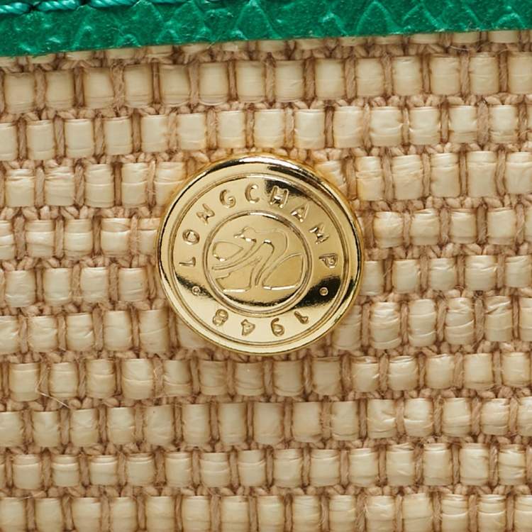 Pre Owned Longchamp Green/Natural Raffia Small Le Panier Pliage Basket Bag