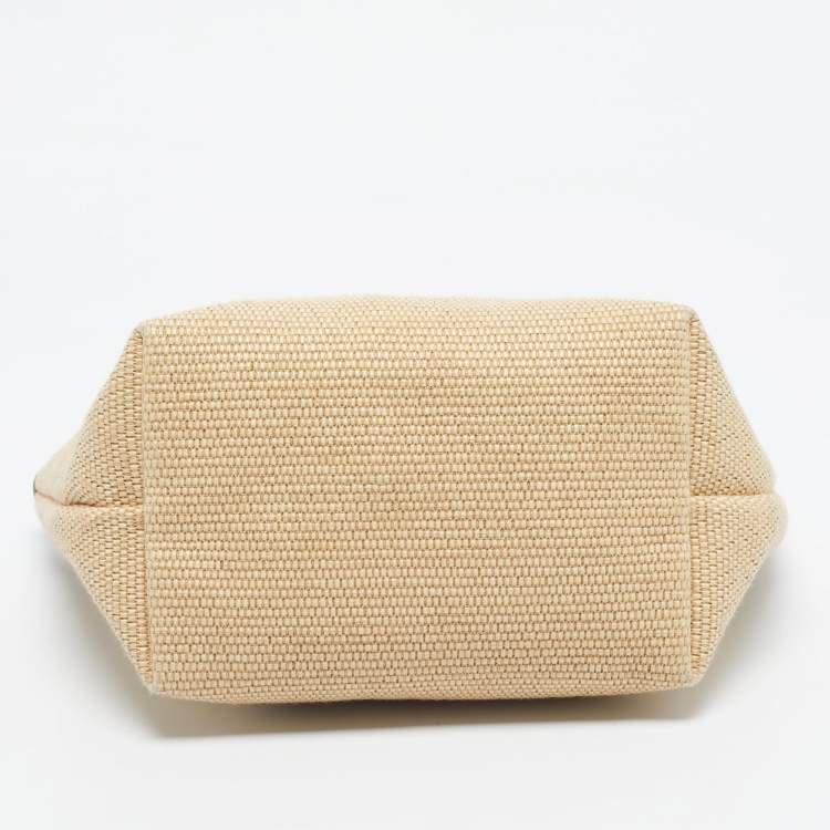 Pre Owned Longchamp Green/Natural Raffia Small Le Panier Pliage Basket Bag