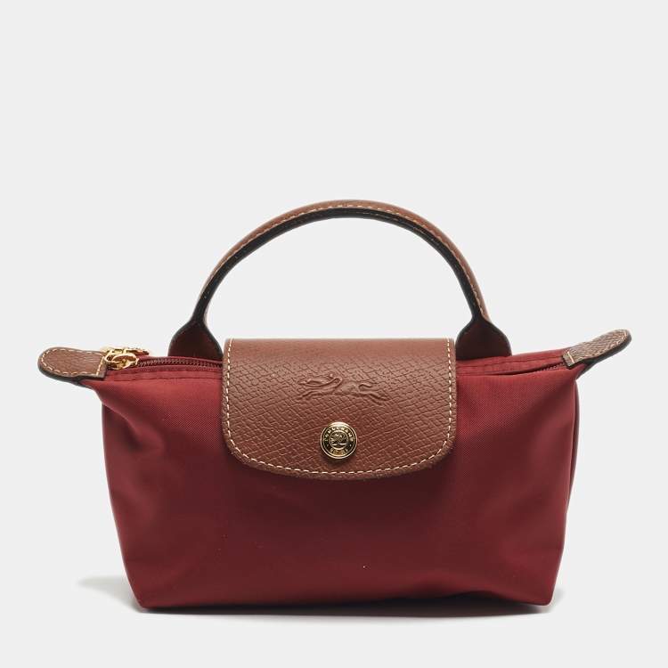 Pre Owned Longchamp Red Nylon Le Pliage Handle Pouch