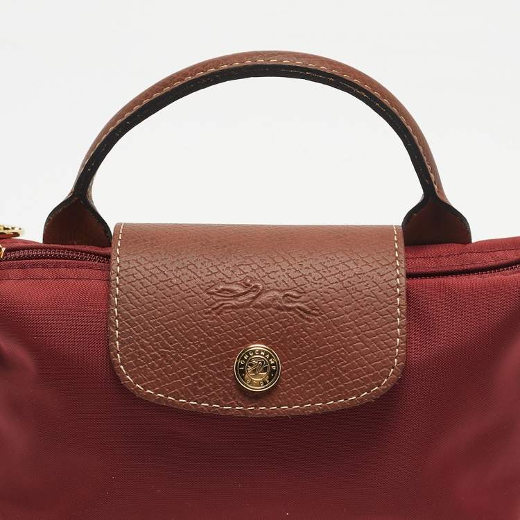 Pre Owned Longchamp Red Nylon Le Pliage Handle Pouch