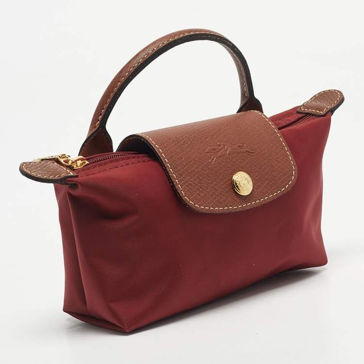Pre Owned Longchamp Red Nylon Le Pliage Handle Pouch