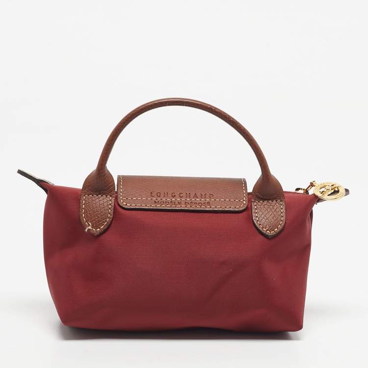 Pre Owned Longchamp Red Nylon Le Pliage Handle Pouch