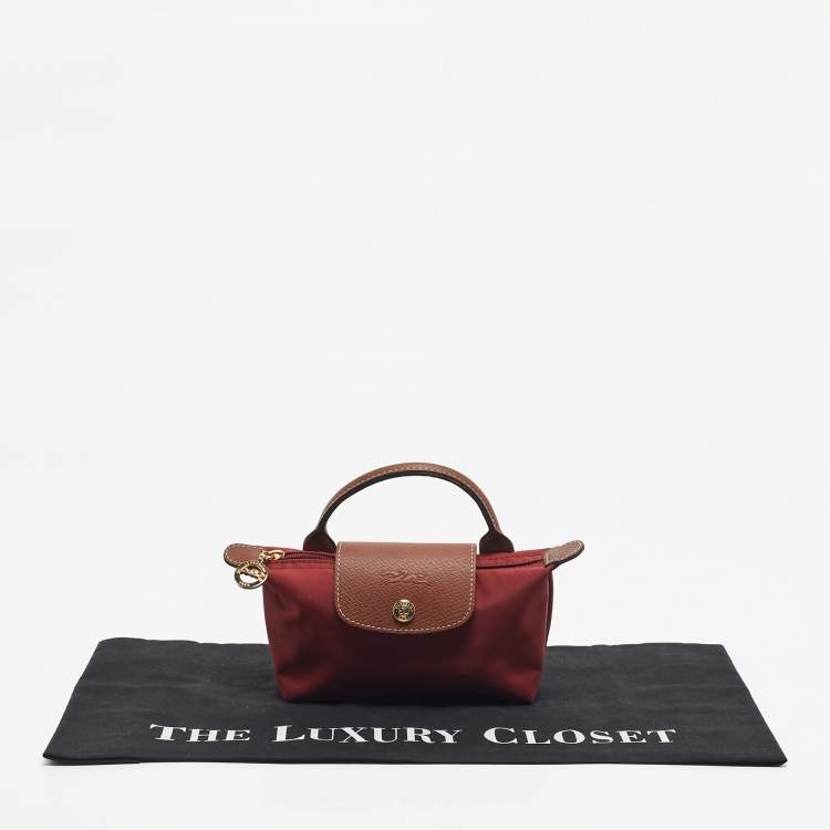 Pre Owned Longchamp Red Nylon Le Pliage Handle Pouch