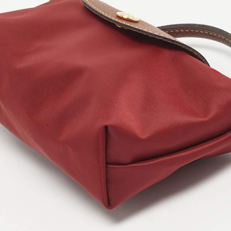 Pre Owned Longchamp Red Nylon Le Pliage Handle Pouch