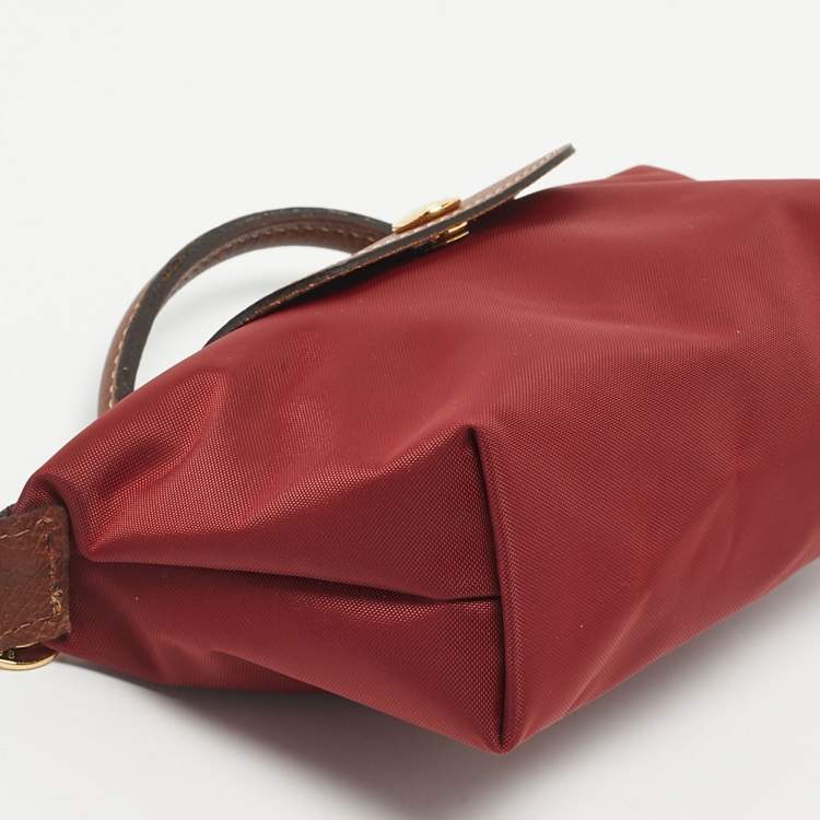 Pre Owned Longchamp Red Nylon Le Pliage Handle Pouch