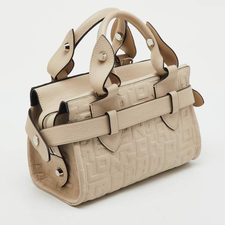 Pre Owned Longchamp Beige Embossed Leather Small La Voyageuse Tote