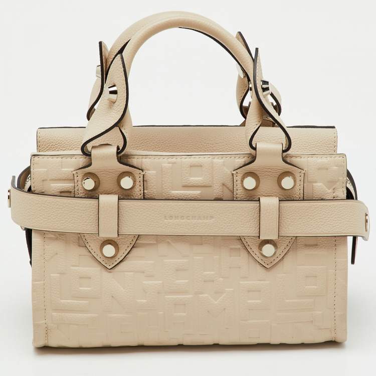 Pre Owned Longchamp Beige Embossed Leather Small La Voyageuse Tote