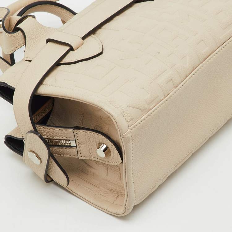 Pre Owned Longchamp Beige Embossed Leather Small La Voyageuse Tote