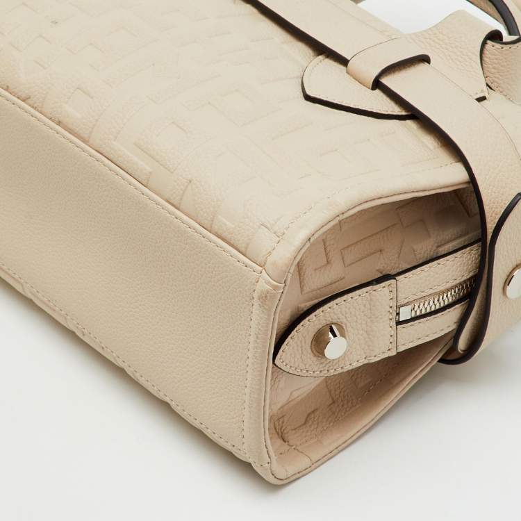 Pre Owned Longchamp Beige Embossed Leather Small La Voyageuse Tote