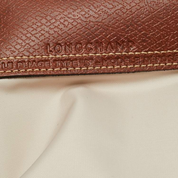 Pre Owned Longchamp Beige/Brown Nylon and Leather Small Short Le Pliage Tote