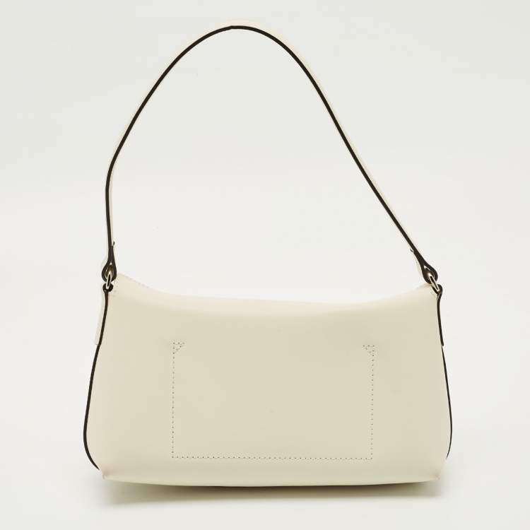 Pre Owned Longchamp Off White Leather Le Roseau Shoulder Bag