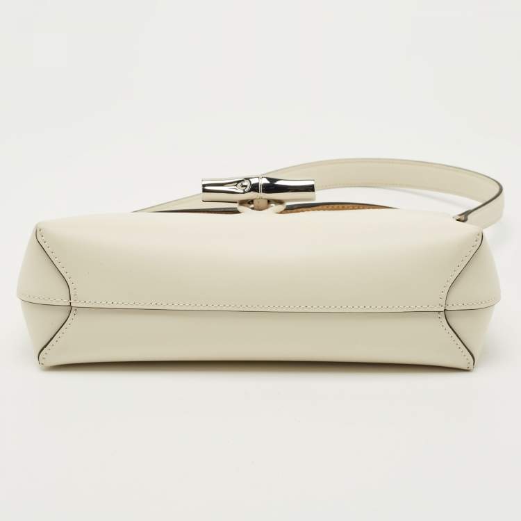 Pre Owned Longchamp Off White Leather Le Roseau Shoulder Bag