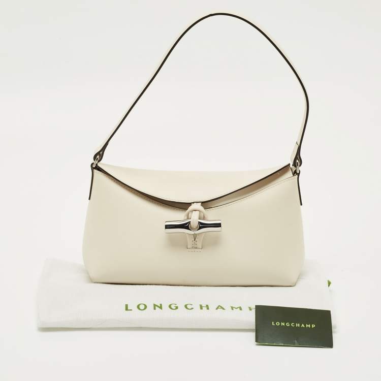 Pre Owned Longchamp Off White Leather Le Roseau Shoulder Bag