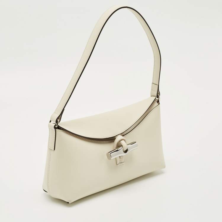 Pre Owned Longchamp Off White Leather Le Roseau Shoulder Bag
