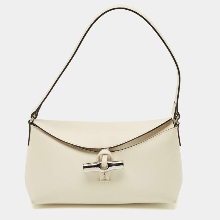 Pre Owned Longchamp Off White Leather Le Roseau Shoulder Bag