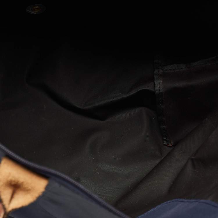 مملوكة مسبقًا Longchamp Navy Blue/Brown Nylon Large Le Pliage Tote