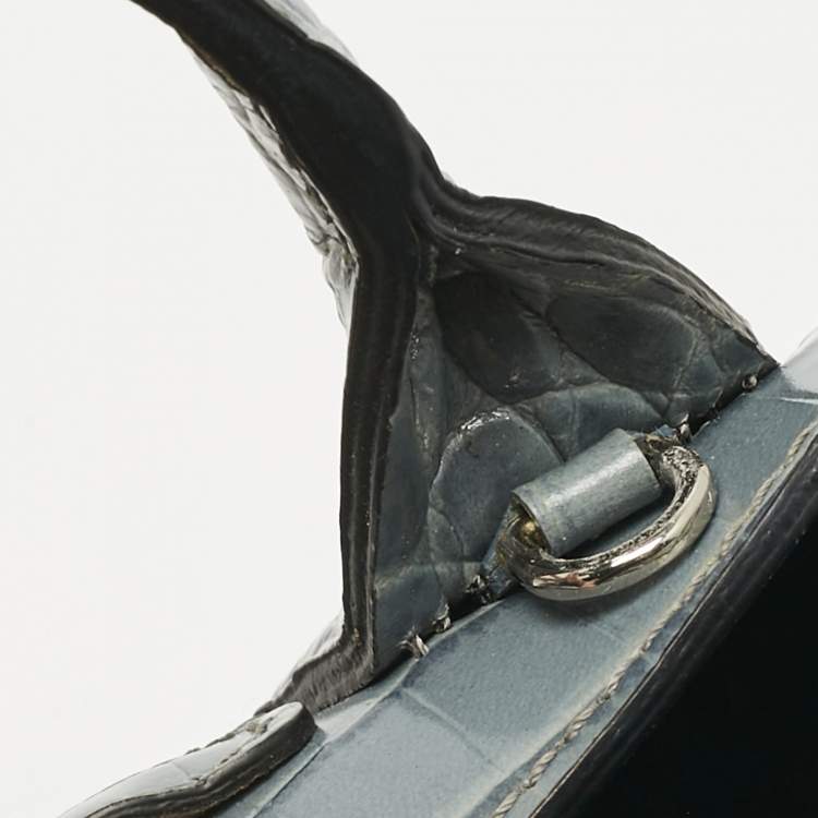 Pre Owned Longchamp Blue Croc Embossed Leather Roseau Crossbody Bag