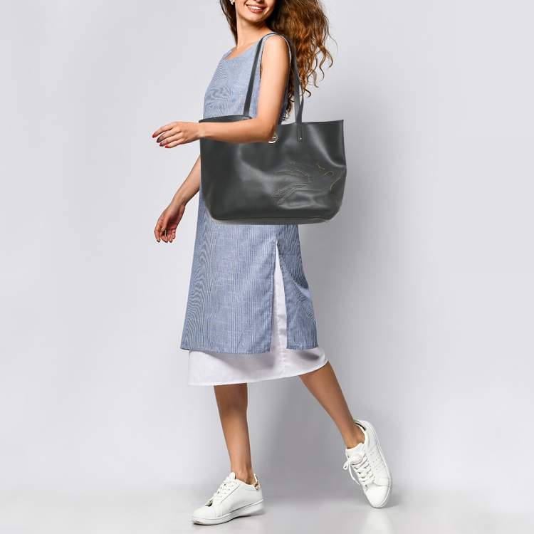 Pre Owned Longchamp Black Leather Shop it Shopper Tote