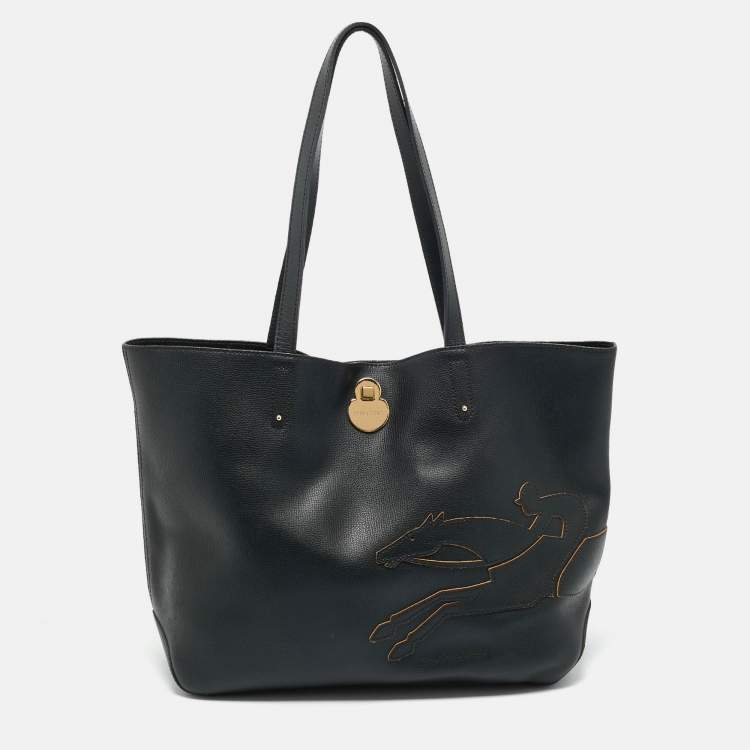 Pre Owned Longchamp Black Leather Shop it Shopper Tote