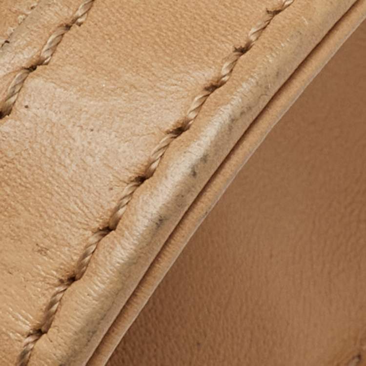 Pre Owned Longchamp Beige Croc Embossed Leather Oversized Clutch