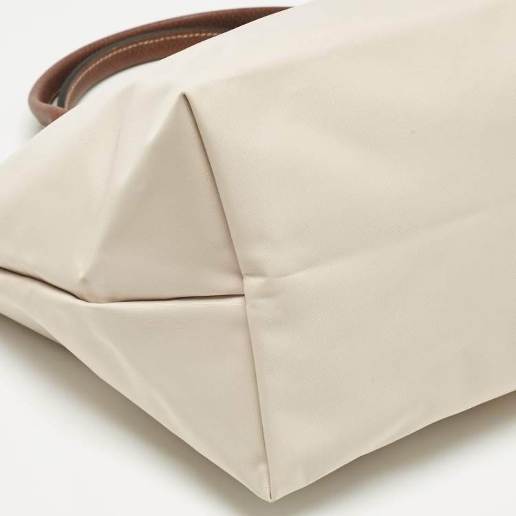 Pre Owned Longchamp Brown/Ivory Nylon Small Short Le Pliage Tote