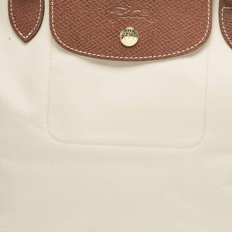 Pre Owned Longchamp Brown/Ivory Nylon Small Short Le Pliage Tote