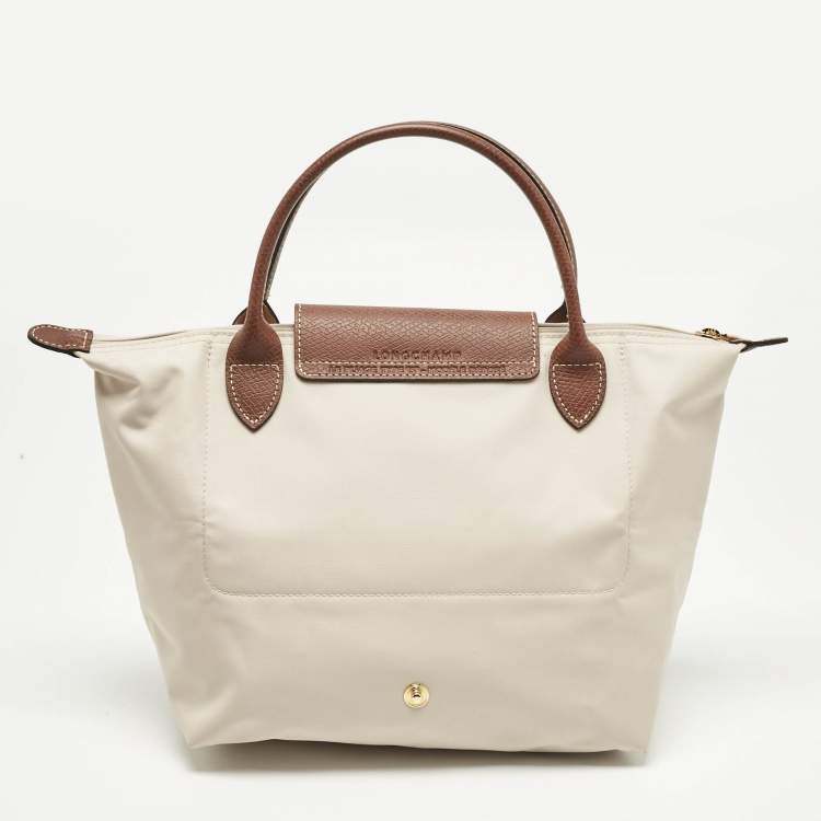 Pre Owned Longchamp Brown/Ivory Nylon Small Short Le Pliage Tote