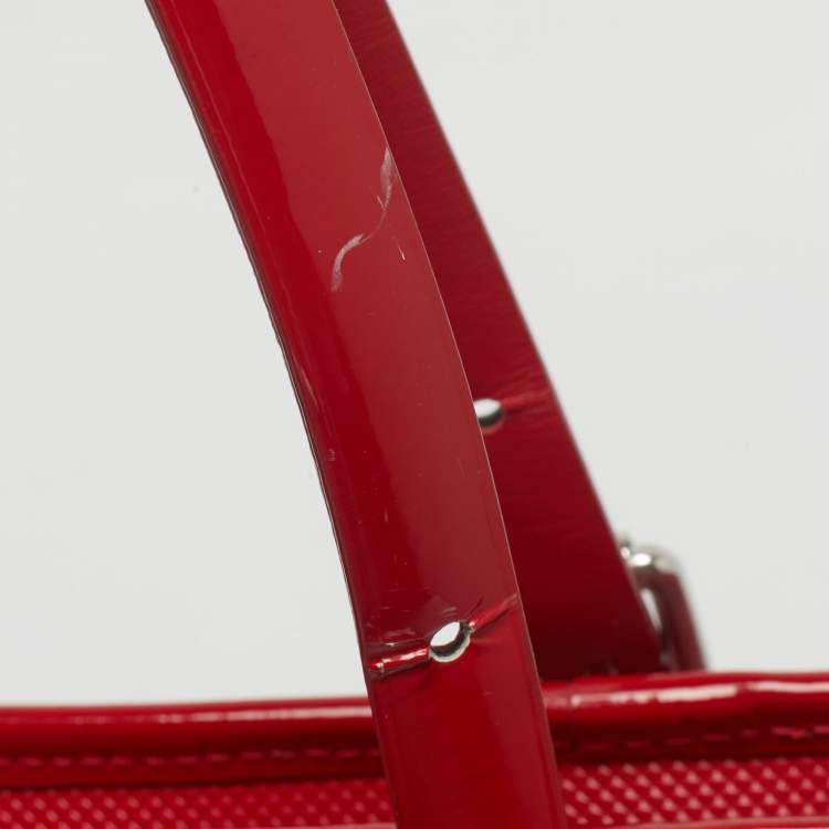 Pre Owned Longchamp Red Coated Canvas and Patent Leather Derby Verni Shopper Tote