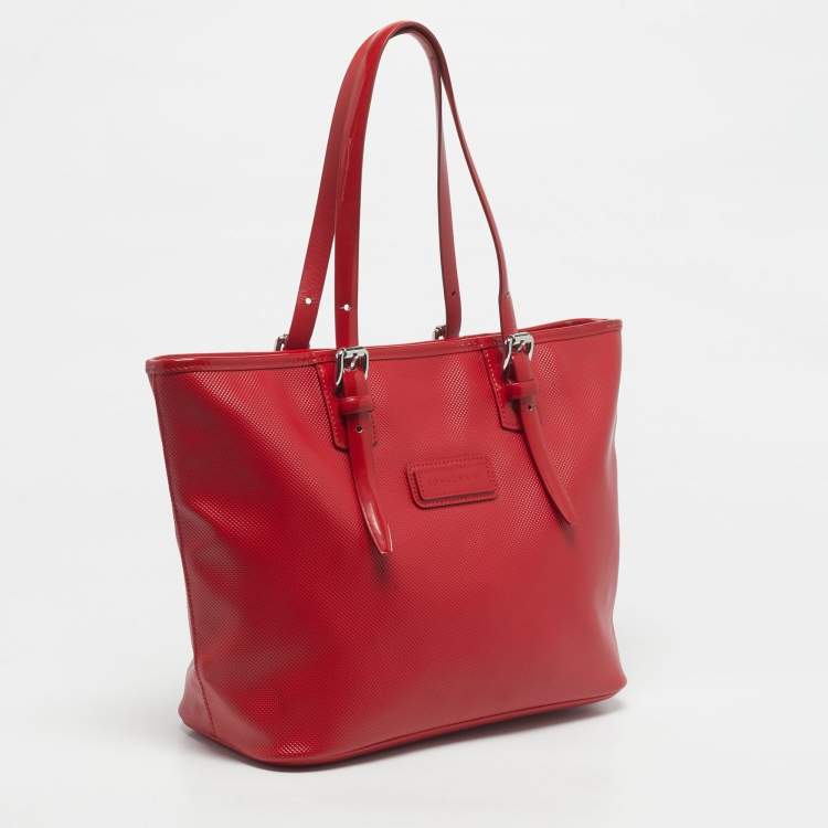 Pre Owned Longchamp Red Coated Canvas and Patent Leather Derby Verni Shopper Tote