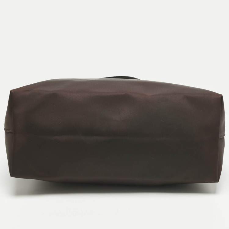 Pre Owned Longchamp Cacao Brown Nylon and Croc Embossed Leather Shoulder Bag