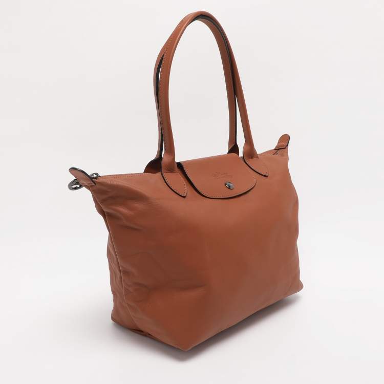 Pre Owned Longchamp Brown Leather Le Pliage Cuir Tote