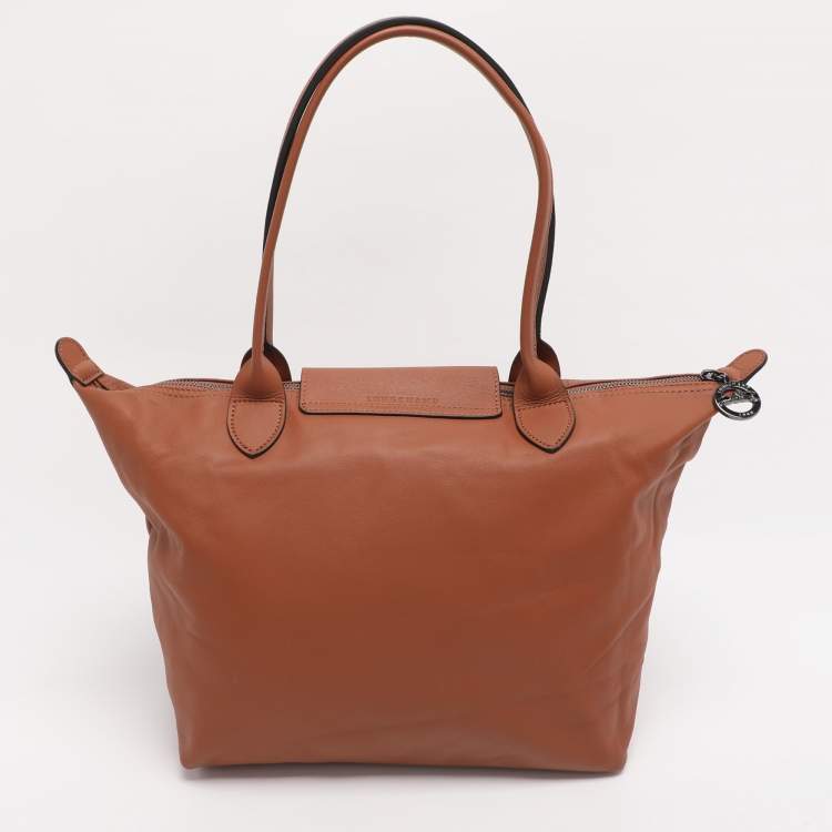Pre Owned Longchamp Brown Leather Le Pliage Cuir Tote