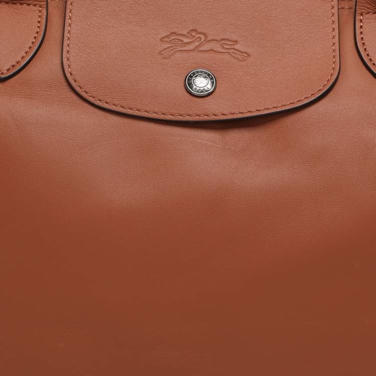 Pre Owned Longchamp Brown Leather Le Pliage Cuir Tote