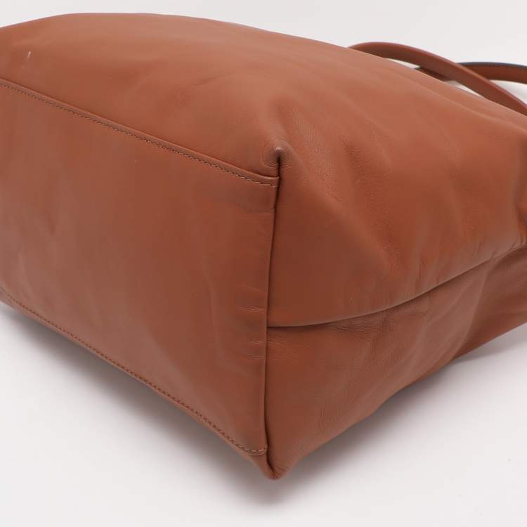Pre Owned Longchamp Brown Leather Le Pliage Cuir Tote