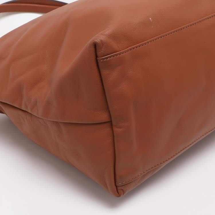 Pre Owned Longchamp Brown Leather Le Pliage Cuir Tote