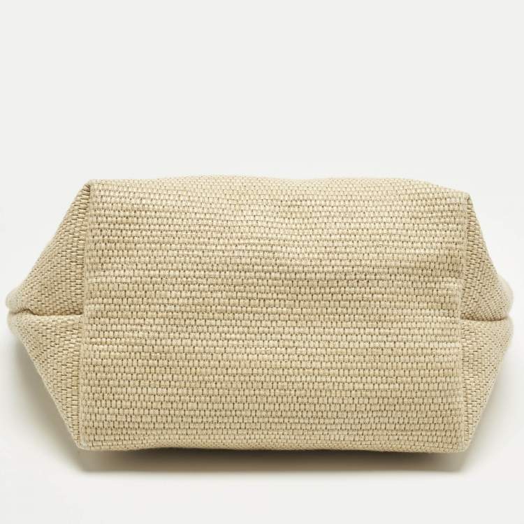 Pre Owned Longchamp Green/Natural Raffia Small Le Panier Pliage Basket Bag