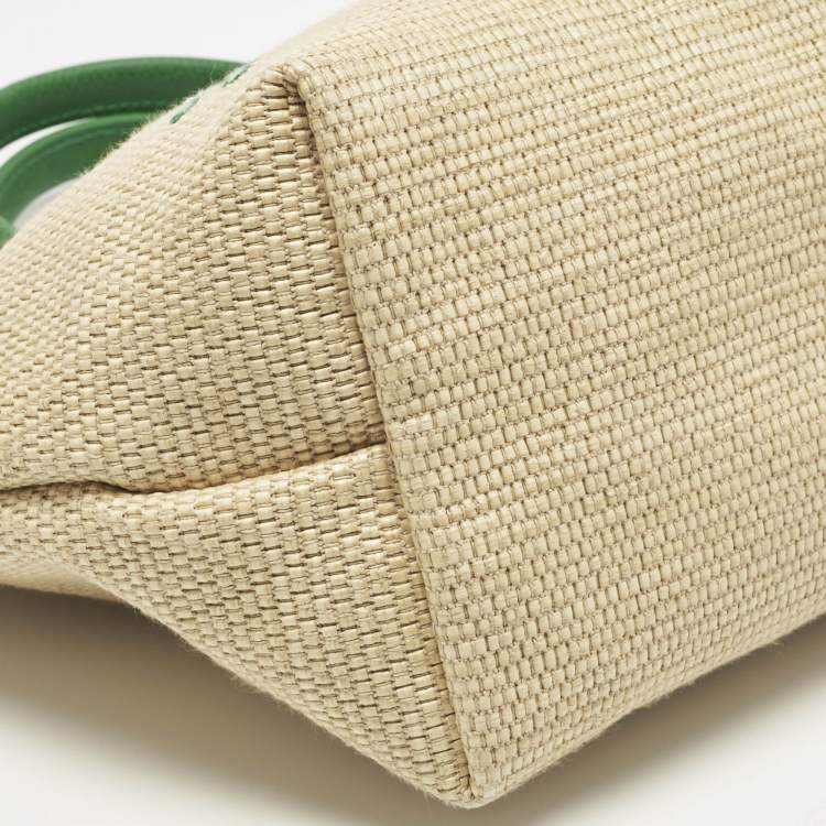 Pre Owned Longchamp Green/Natural Raffia Small Le Panier Pliage Basket Bag